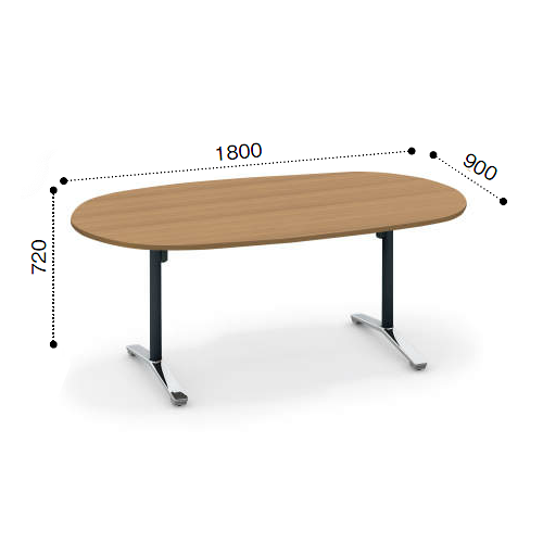 コクヨ ビエナ ミーティングテーブル T字脚 楕円形天板 フラップタイプ ポリッシュ脚 キャスター脚 MT-VD189FPMP2/MT-VD189FPMG5