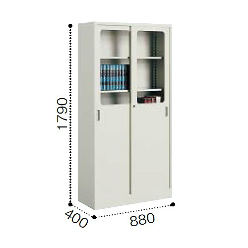 コクヨ 保管庫浅型 引き違いタイプ(上ガラス下/スチール) 下置き W880×D400×H1790mm S-C365F1N