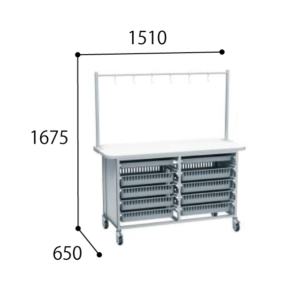 コクヨ スタッフステーション メディレージ ６４トレー作業台 Ｗ１5００ ハンガー付き 片面タイプ HP-MWTV64S1506N
