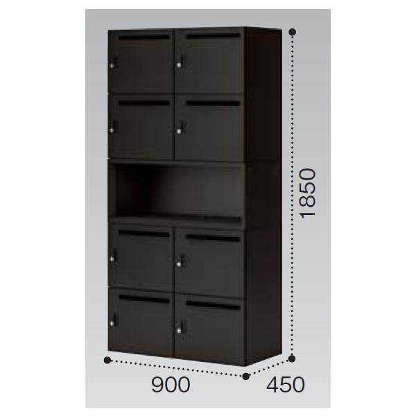 コクヨ イノン(iNON) ブラック 8人用中段オープンメール穴あり Sタイプ ICカードロック SNN-RM87CMS-E6C1