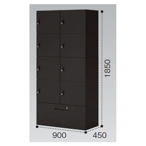 コクヨ イノン(iNON) ブラック 8人用下段ラテラルメール穴なし Sタイプ シリンダー SNN-RL87YXS-E6C1