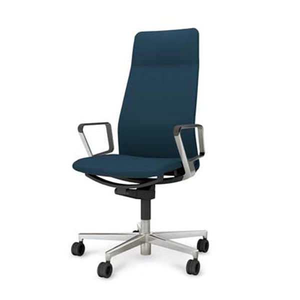 コクヨ ファブレチェア (FABRE) 革張り ハイバック プレーン ポリッシュ脚 アルミサークル肘 本体ブラック C01-P261LU-B