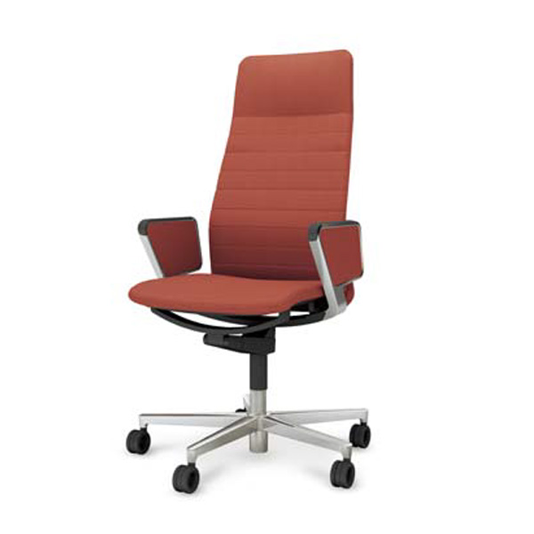 コクヨ ファブレチェア (FABRE) 革張り ハイバック ストライプ ポリッシュ脚 アルミパネル肘 本体ブラック C01-P282LU-B