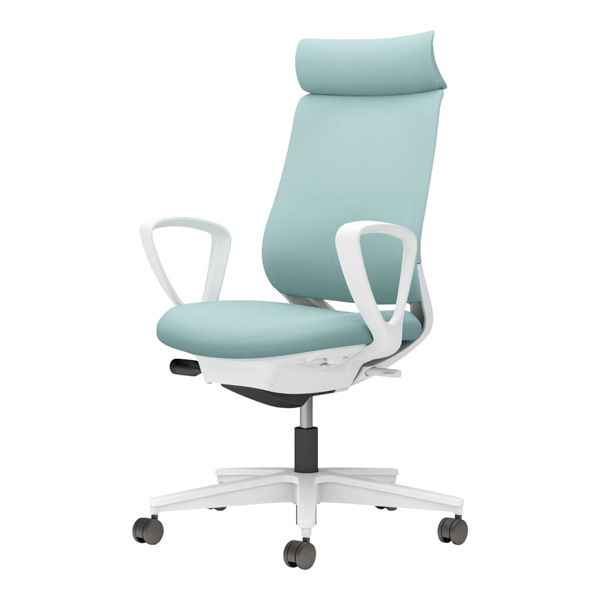 コクヨ ミトラ2 ファブリック アディショナルバック サークル肘 脚ホワイト ランバーサポート無 NLキャスター C04-W350CW-E1