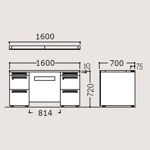 オカムラ アドバンス 両袖デスク W1600×D700×H720 両3段 中央引出し無 3V07AF-MK