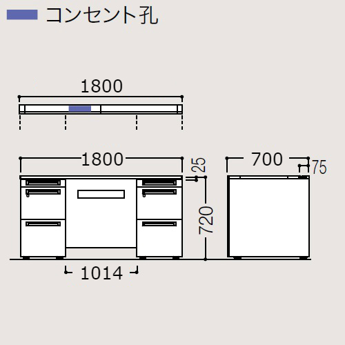 オカムラ アドバンス 両袖デスク W1800×D700×H720 両3段 中央引出し無 コンセント対応タイプ 3V07LE-MK