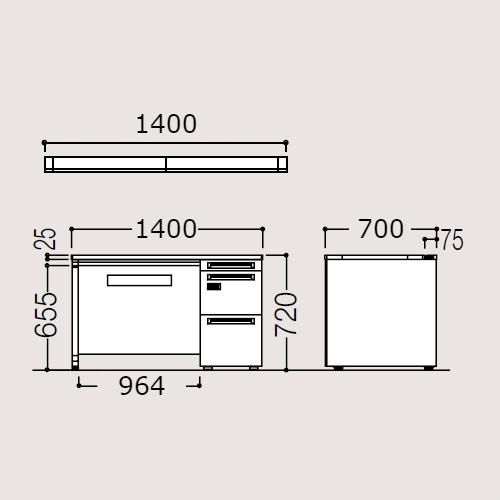 オカムラ アドバンス 片袖デスク W1400×D700×H720 3段袖 中央引出無 3V1GEH-MK/3V1JEH-MK