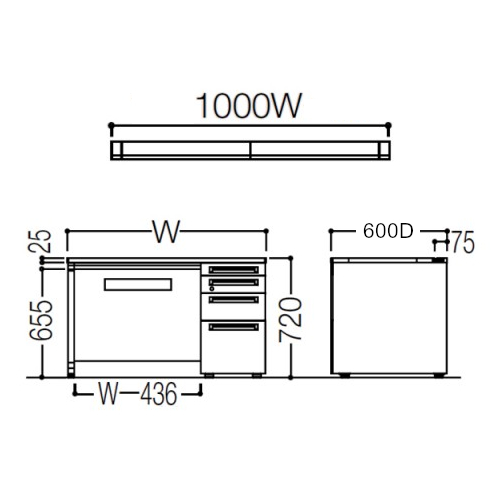 オカムラ アドバンス 片袖デスク サイズ D600
