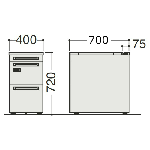 オカムラ アドバンス(ADVANCE) 脇机 ダイヤル錠 3段 W400×D700×H720 3V32AD-MK