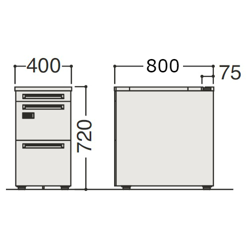 オカムラ アドバンス(ADVANCE) 脇机 ダイヤル錠 3段 W400×D800×H720 3V32AE-MK