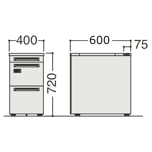 オカムラ アドバンス(ADVANCE) 脇机 ダイヤル錠 3段 W400×D600×H720 3V32AF-MK
