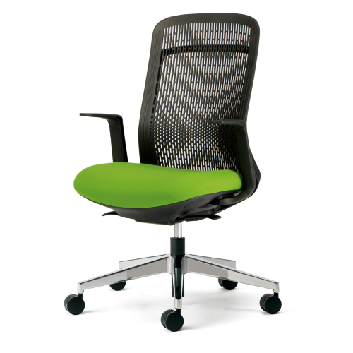 プラス トライチェア アルミ脚 ハイバック L型肘 スモークブラックシェル KB-TR63SEL