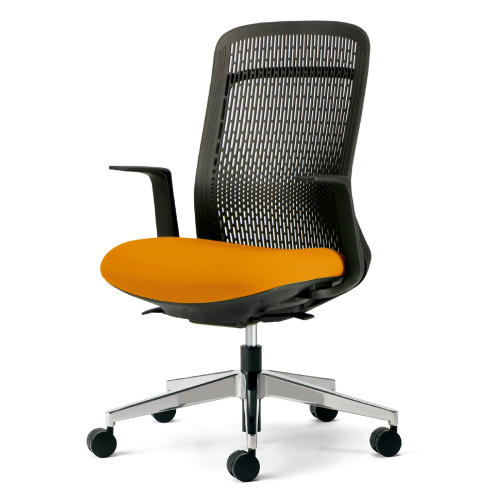 プラス トライチェア アルミ脚 ハイバック L型肘 スモークブラックシェル KB-TR63SEL