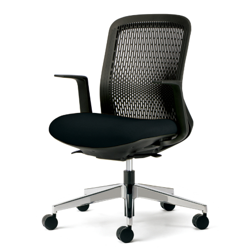 プラス トライチェア アルミ脚 ローバック L型肘 スモークブラックシェル KB-TR62SEL