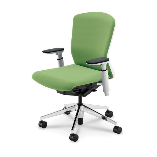 内田洋行 エルフィ 樹脂カバーバック ホワイトフレーム ミドルバック ポリッシュ脚 KAAW型肘 ナイロンキャスター 5-360-385