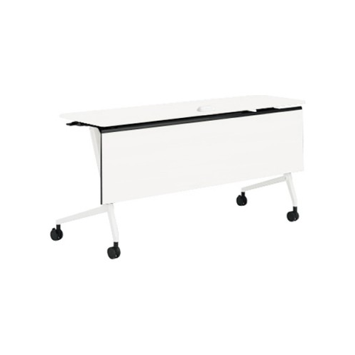 オカムラ マルカミーティングテーブル 樹脂幕板 コンセント付 棚板無 天板ホワイト／ネオウッド W1500×D450×H720 81F5EC