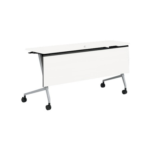 オカムラ マルカミーティングテーブル 樹脂幕板 コンセント付 棚板無 天板ホワイト／ネオウッド W1500×D450×H720 81F5EC