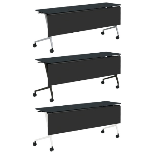 オカムラ マルカテーブル 樹脂幕板タイプ コンセント付 棚板付 天板幕板プライズウッド W1800×D450×H720 81F5FA-ME