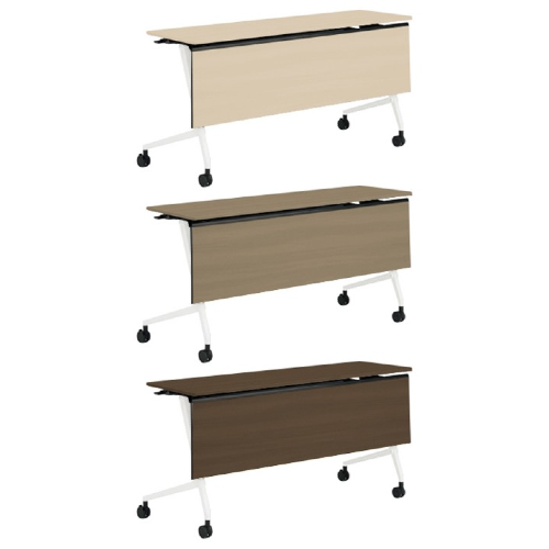 オカムラ マルカテーブル 木目幕板タイプ コンセント無 棚板付 天板幕板：プライズウッド W1500×D450×H720 81F5YC-MD