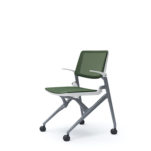 オカムラ ミーティングチェア マルカチェア 座メッシュ 背メッシュ 肘付 シルバーフレーム ホワイトシェル 81M2LG-F