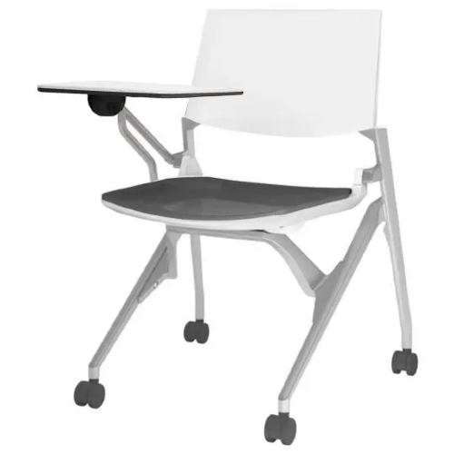 オカムラ ミーティングチェア マルカチェア 座メッシュ 背パッドなし タブレット付 シルバーフレーム ホワイトシェル 81M2LJ-F