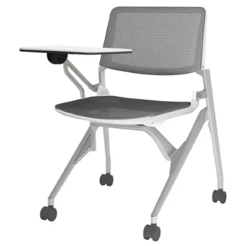 オカムラ ミーティングチェア マルカチェア 座メッシュ 背メッシュ タブレット付 シルバーフレーム ホワイトシェル 81M2LL-F