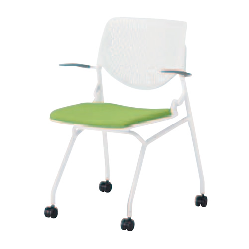 オカムラ ミーティングチェア ルナチェア 4本脚 ホワイトシェル 肘付 パットなし 棚なし 81S1AE/81S1AU