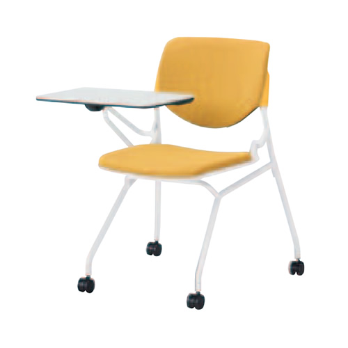 オカムラ ミーティングチェア ルナチェア 4本脚 タブレット付 イエローシェル パット付 棚なし 81S1FT/81S1FR