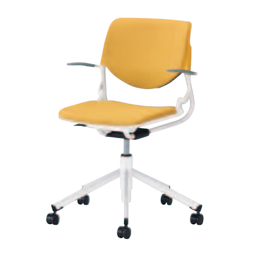 オカムラ ミーティングチェア ルナチェア 5本脚 イエローシェル 肘付パット付 81S2FW/81S2FL
