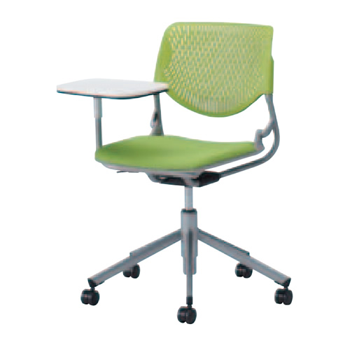 オカムラ ミーティングチェア ルナチェア 5本脚 ライムグリーンシェル 肘なしパットなし タブレット付 81S2SA/81S2SY