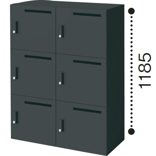 コクヨ エディア ブラック H1185 6人用パーソナルロッカー メール穴あり ダイヤルロック 下置き BWU-RN62DM69E6C