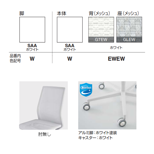 コクヨ ファブレチェア FABRE メッシュタイプ ホワイト脚 本体色ホワイト 肘なし C01-W101MU-WEWEW1