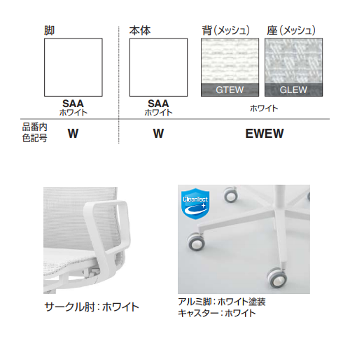 コクヨ ファブレチェア FABRE メッシュタイプ ホワイト脚 本体色：ホワイト サークル肘 C01-W151MU-WEWEW1