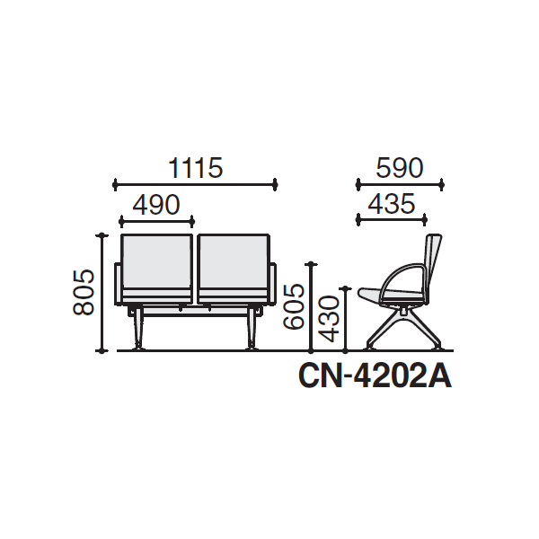 コクヨ コレッティ2 ロビーチェアー 2連アームチェアー W1115×D590×H805 CN-4202AK4/CN-4202AVZ