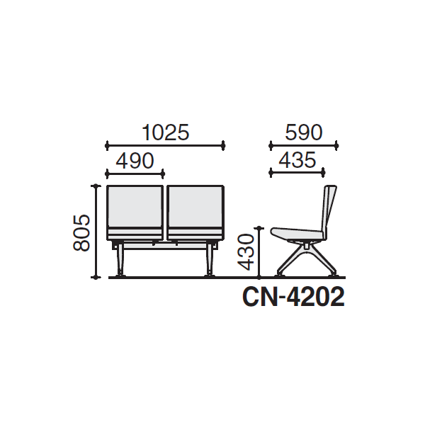 コクヨ コレッティ2 ロビーチェアー 2連アームレスチェアー W1025×D590×H805 CN-4202K4/CN-4202VZ