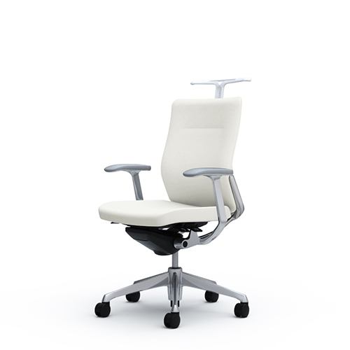 オカムラ  コーラルチェア クッション ミドルバック ホワイト体 ポリッシュ枠 ハンガー付 ランバー無 デザイン肘 CQ44BW-FS