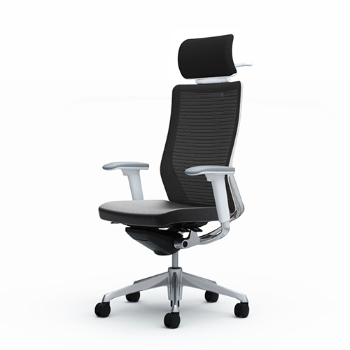 オカムラ コーラルチェア 背座革 エクストラ背 ホワイト体 ポリッシュ枠 ハンガー付 ランバー無 アジャスト肘 CQ8DBW-P676