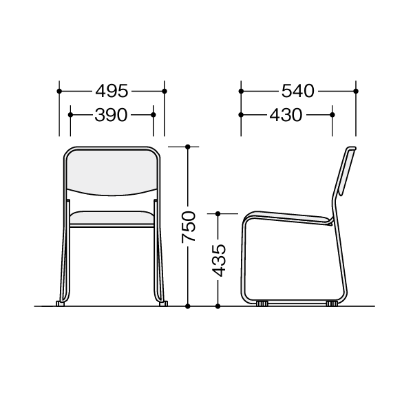 ナイキ ミーティングチェアー 会議用チェアー E177型 サイズ
