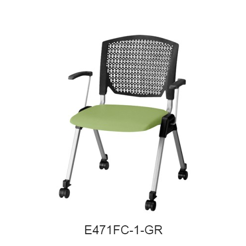 ナイキ ミーティングチェアー E470type 4本脚タイプ・キャスター付・背カバーなし 肘付 布張り E471FC-1/E471FC-3