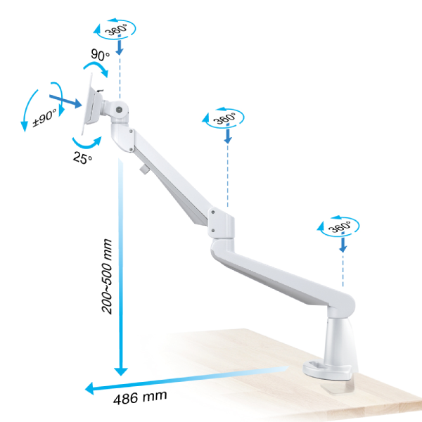 モニターアーム 水平垂直多関節アーム シングルアーム ED-NA111 サイズ