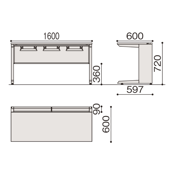 イトーキ メディワークデスクHS 診察デスク 矩形タイプスチール天板 W1600×D600×H720 JHS-166H