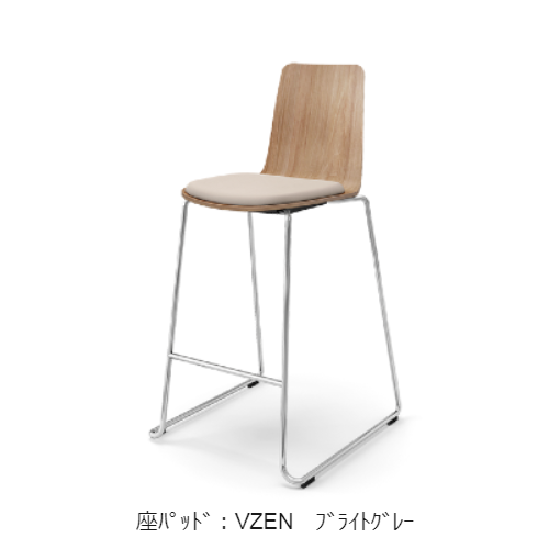 コクヨ 会議用イス(ミーティングチェア) ミケット(Mycket)チェア ハイチェアー メッキ脚 合板シート 座パッド（レザー） 付 K03-M43-MY3