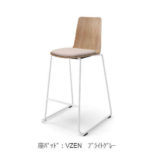 コクヨ ミーティングチェア ミケット(Mycket)チェア ハイチェアー ホワイト脚 合板シート 座パッド（レザー） 付き K03-W43-MY3
