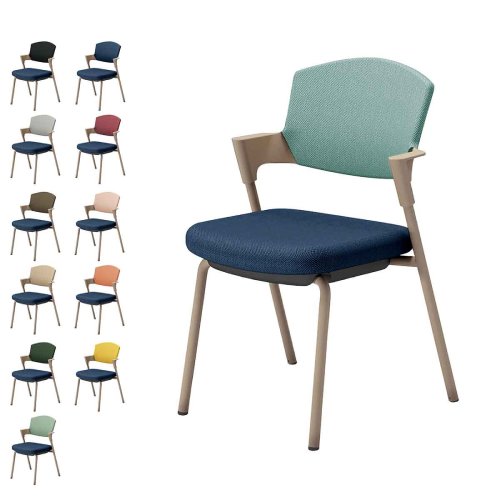 コクヨ プロッティチェア ミーティングチェア 固定脚 背座クッション 肘付き ベージュ塗装脚 布 座/ネイビー K17-Z02CZ-T7