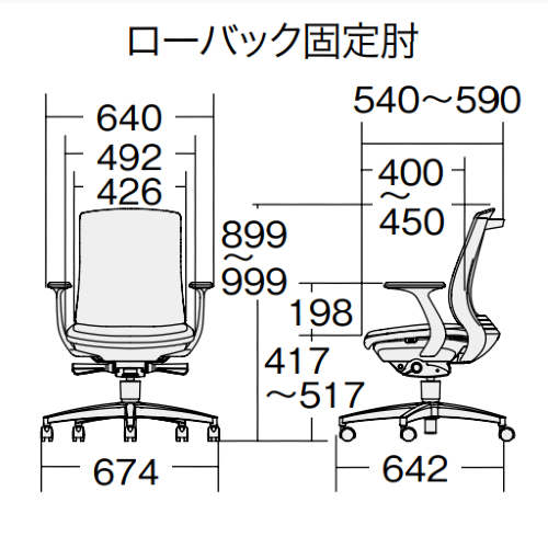 PLUS プラス ベネスチェア BeneS バイカラーフレーム ローバック 固定肘 樹脂脚 KB-BN510SL　サイズ