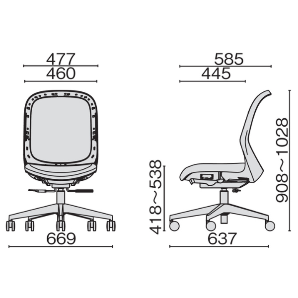 プラス フィータ2チェア 肘なし アルミ脚 KC-FT63MKL-G/KC-FT63MKL-R/KC-FT63MKL-S