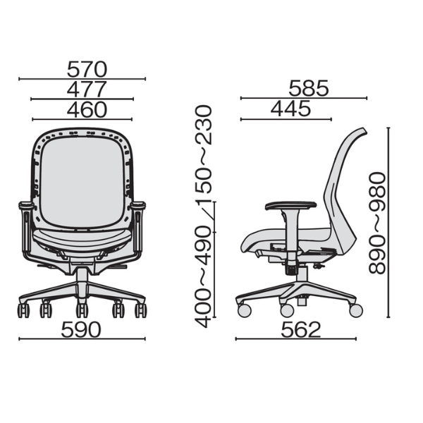 プラス フィータ2チェア アジャスト肘 ホワイトフレーム 樹脂脚 KD-FT50MKL