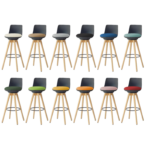 オカムラ ピルエットチェア pirouetto 木脚ハイチェア ナチュラル脚 ブラックシェル 布張 L122GA-F