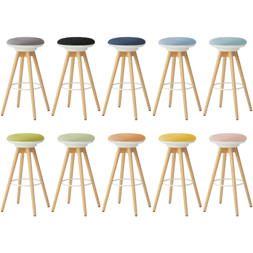 オカムラ ピルエットチェア pirouetto 木脚ハイスツール ナチュラル脚 ホワイトシェル ビニールレザー L122GX-P