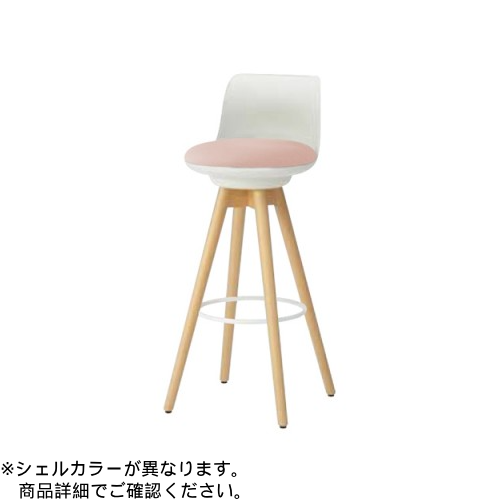 オカムラ ミーティングチェア ピルエットチェア 木脚ハイチェア(ナチュラル脚) ライトグレージュシェル ビニールレザー張 L122JV-P